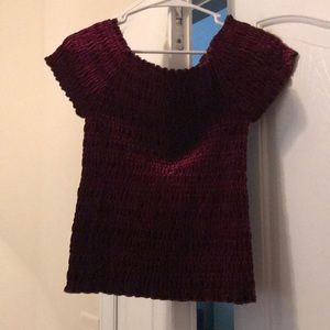 Off the shoulders maroon velvet top